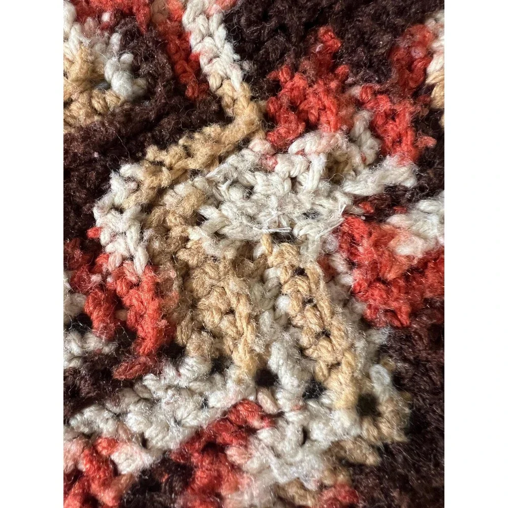 70s Style Chevron Stripe Hand Crocheted Afghan Blanket – Brown, Tan, Beige, Oran